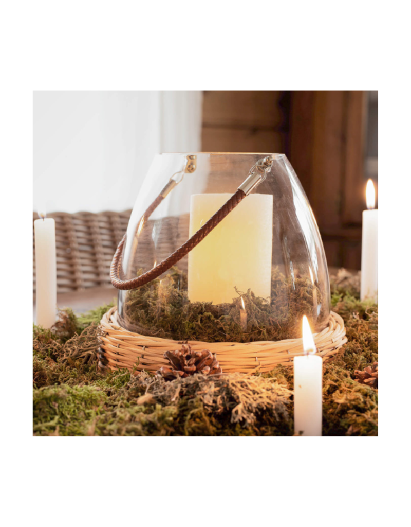 Bacon Basketware Ltd Glass Lantern on Willow Base with Handle Large