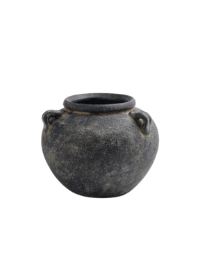 Bacon Basketware Ltd Black Terracotta Vase Low Round with Handles