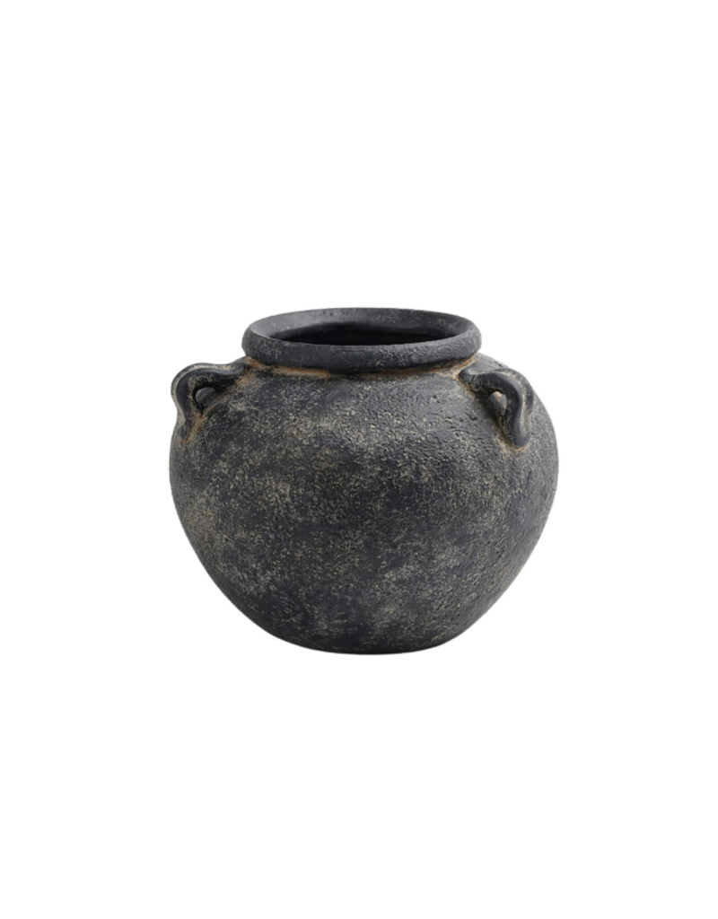 Bacon Basketware Ltd Black Terracotta Vase Low Round with Handles