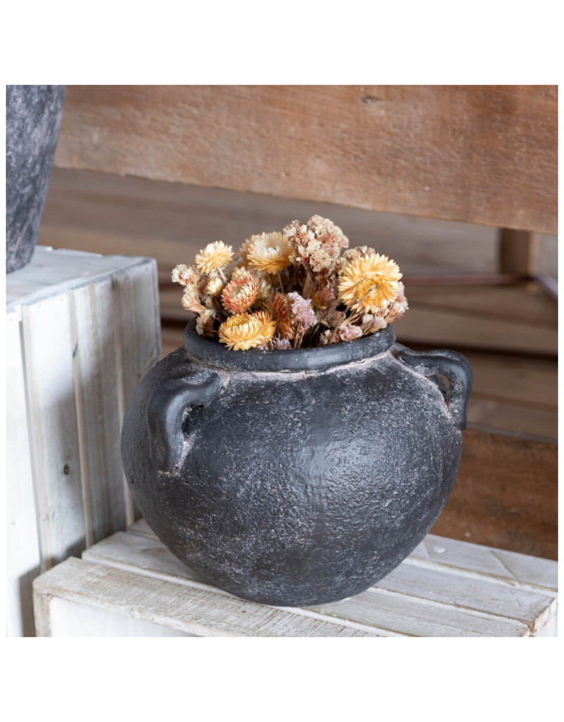 Bacon Basketware Ltd Black Terracotta Vase Low Round with Handles