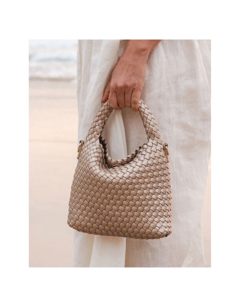 Louenhide Gabby Mini Woven Crossbody in Pink Champagne by Louenhide