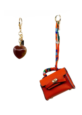 Jane The Brand The Dellacort Bag Charm  - Mini Birkin Orange + Heart