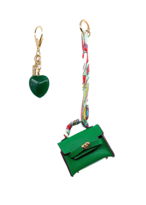 Jane The Brand The Dellacort Bag Charm  - Mini Birkin Green + Heart