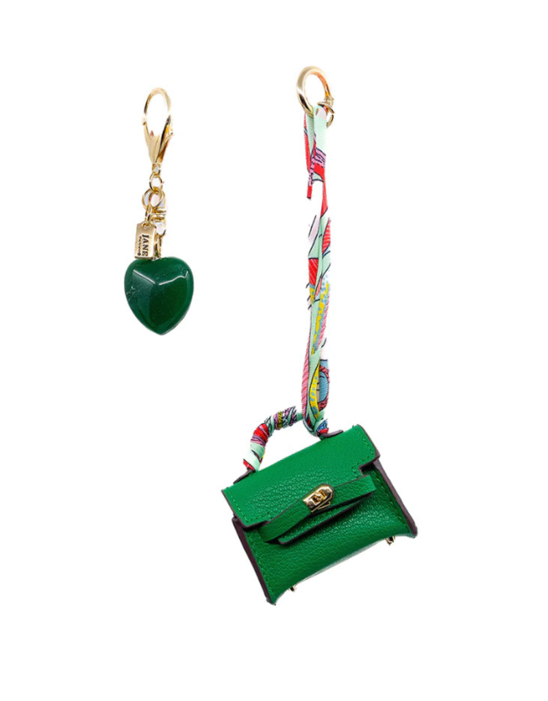 Jane The Brand The Dellacort Bag Charm  - Mini Birkin Green + Heart
