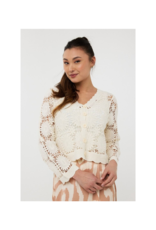 Esqualo Crochet Cardigan in Natural by Esqualo