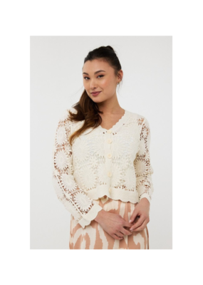 Esqualo Crochet Cardigan in Natural by Esqualo