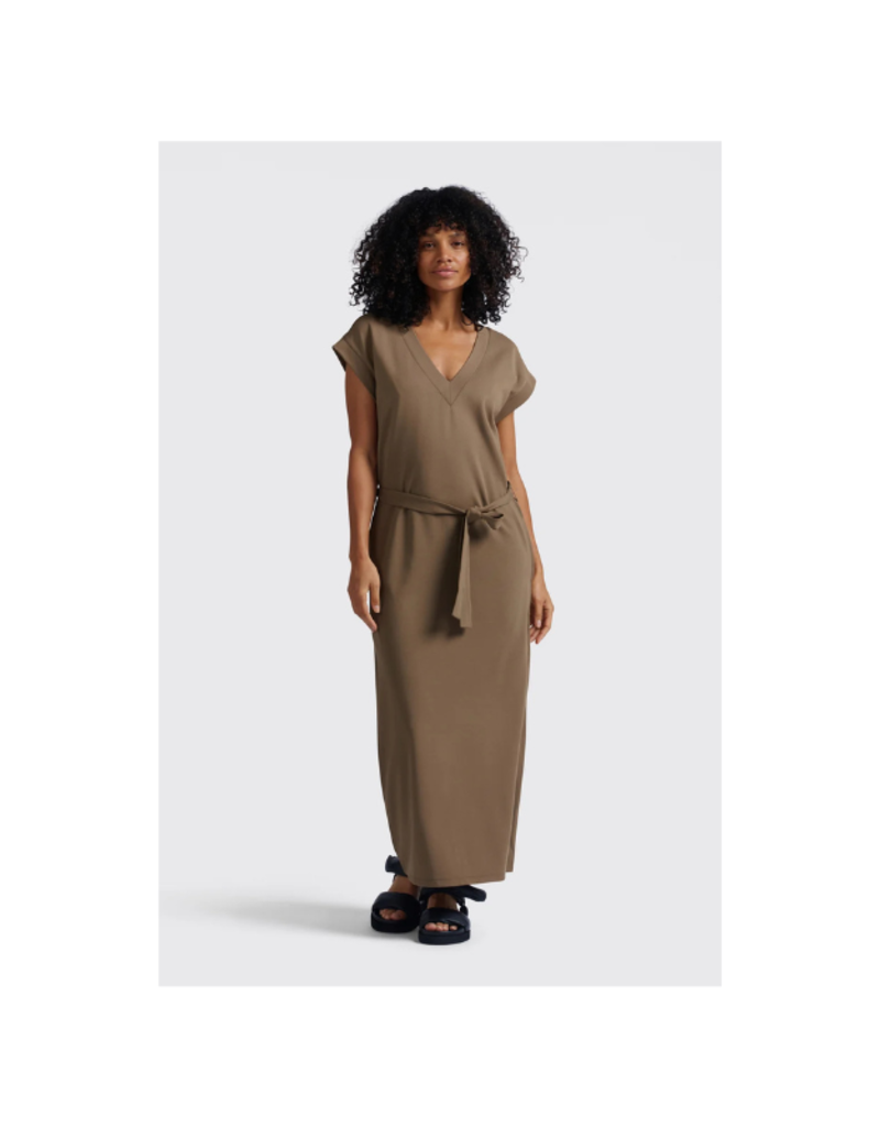 YAYA V-Neck T-Shirt Dress in Caribou Brown by YAYA