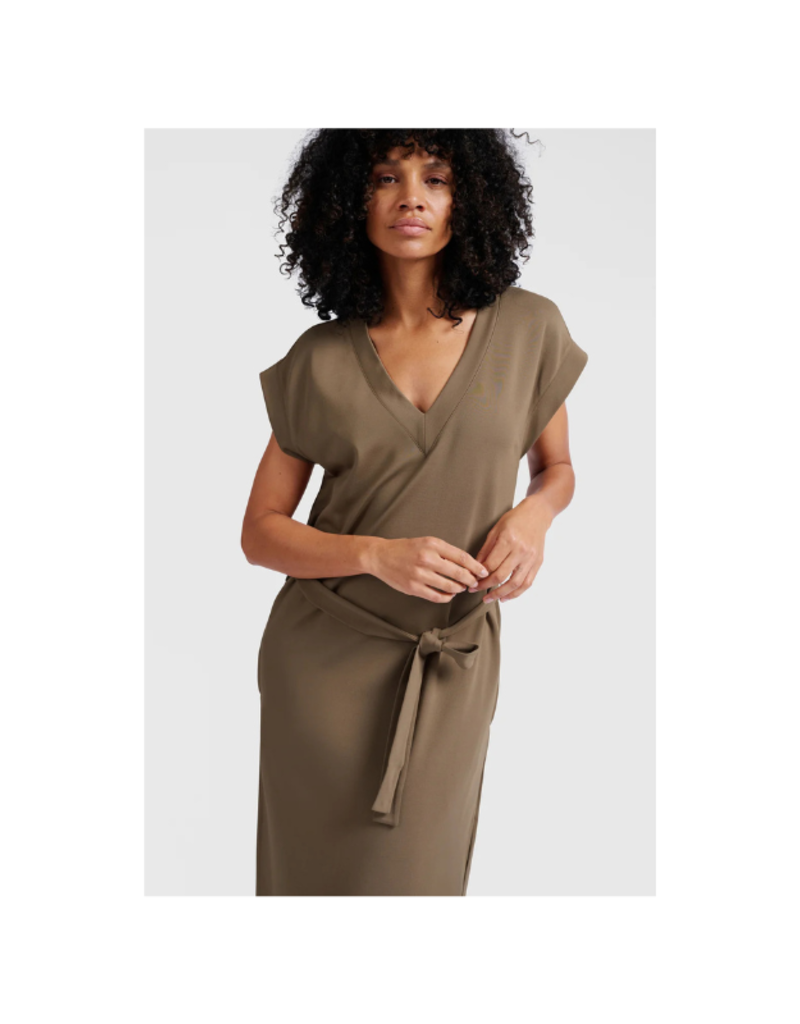 YAYA V-Neck T-Shirt Dress in Caribou Brown by YAYA