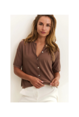 YAYA Short Sleeve Textured Cardigan in Caribou Brown by YAYA