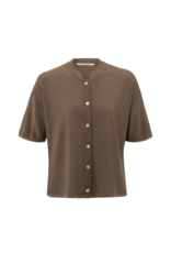 YAYA Short Sleeve Textured Cardigan in Caribou Brown by YAYA