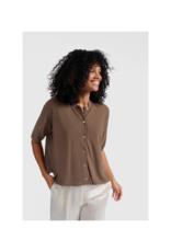 YAYA Short Sleeve Textured Cardigan in Caribou Brown by YAYA