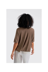 YAYA Short Sleeve Textured Cardigan in Caribou Brown by YAYA