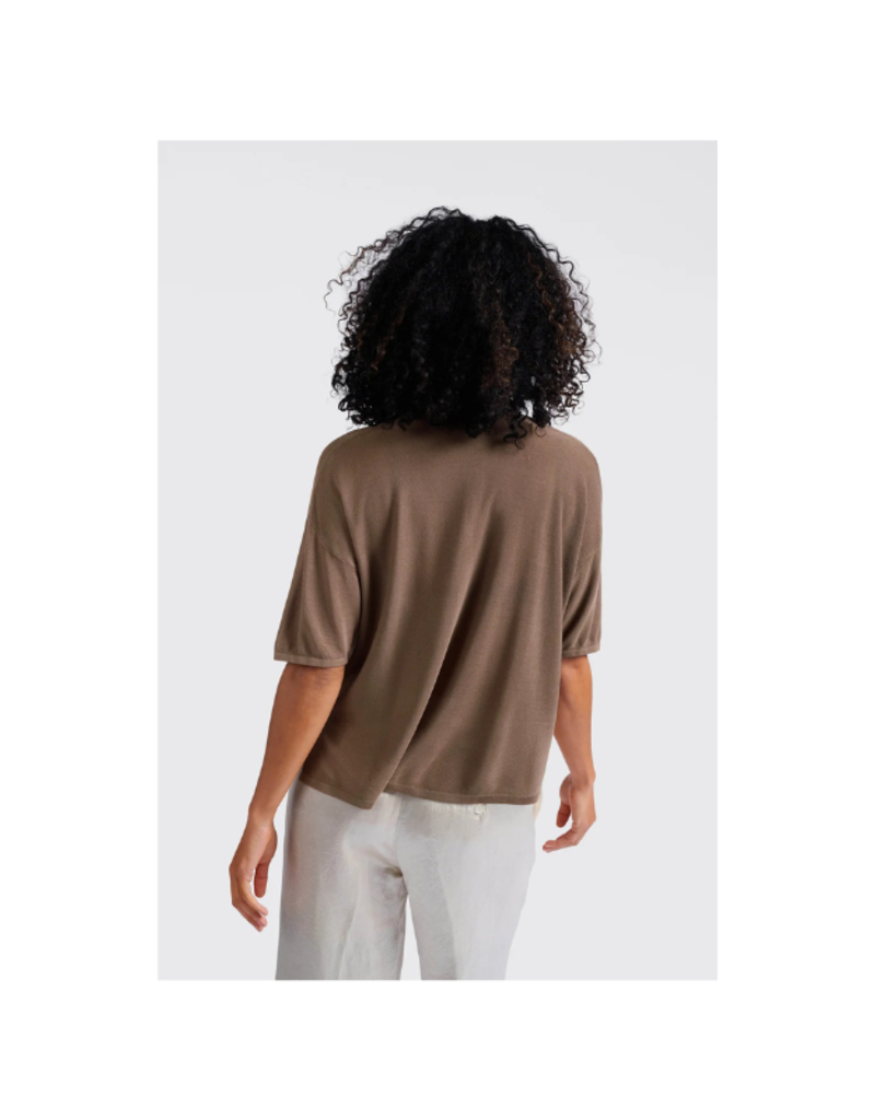 YAYA Short Sleeve Textured Cardigan in Caribou Brown by YAYA