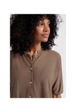 YAYA Short Sleeve Textured Cardigan in Caribou Brown by YAYA