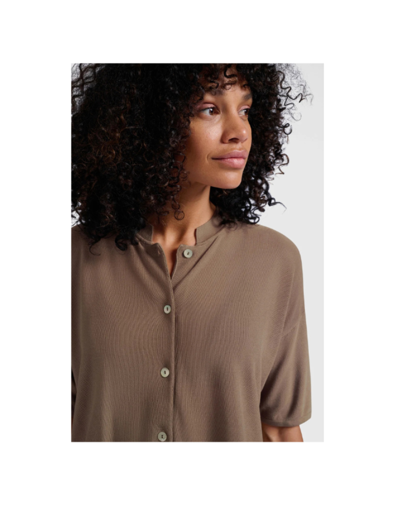 YAYA Short Sleeve Textured Cardigan in Caribou Brown by YAYA