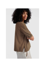 YAYA Short Sleeve Textured Cardigan in Caribou Brown by YAYA
