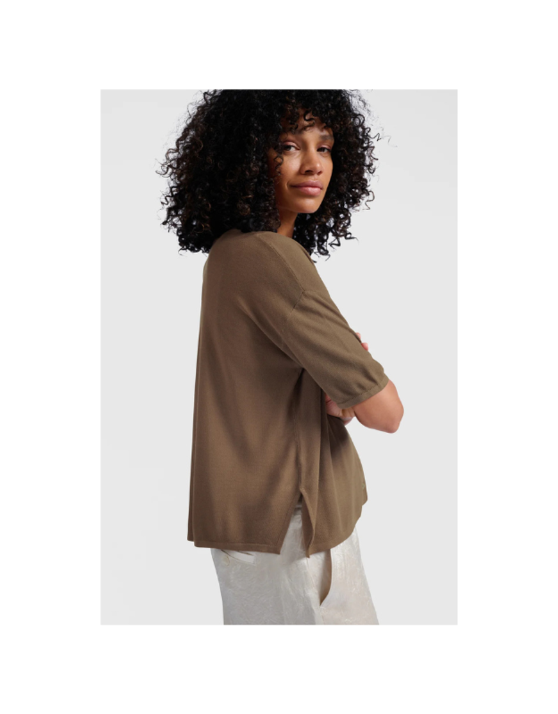YAYA Short Sleeve Textured Cardigan in Caribou Brown by YAYA