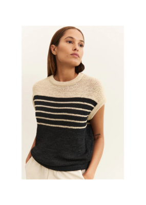 YAYA Sleeveless Striped Sweater in Summer Sand by YAYA