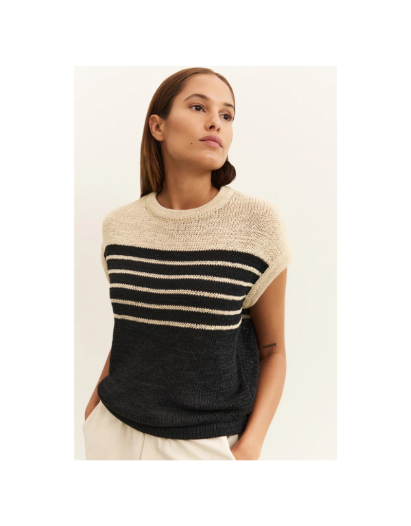 YAYA Sleeveless Striped Sweater in Summer Sand by YAYA