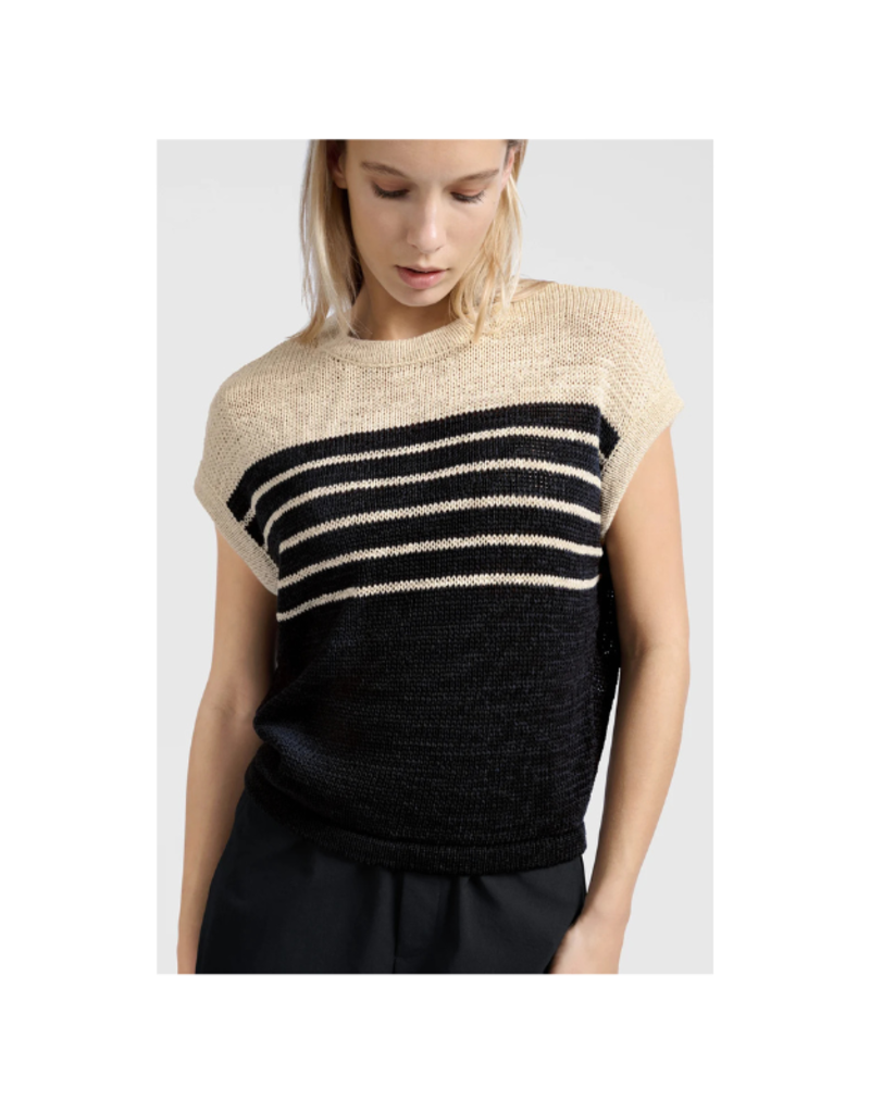 YAYA Sleeveless Striped Sweater in Summer Sand by YAYA
