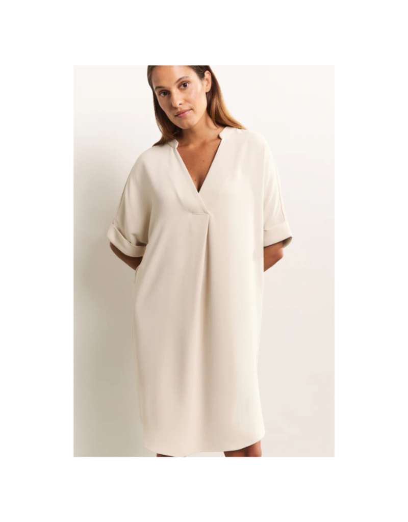 YAYA Folded Short Sleeve Dress in Rainy Day Beige by YAYA