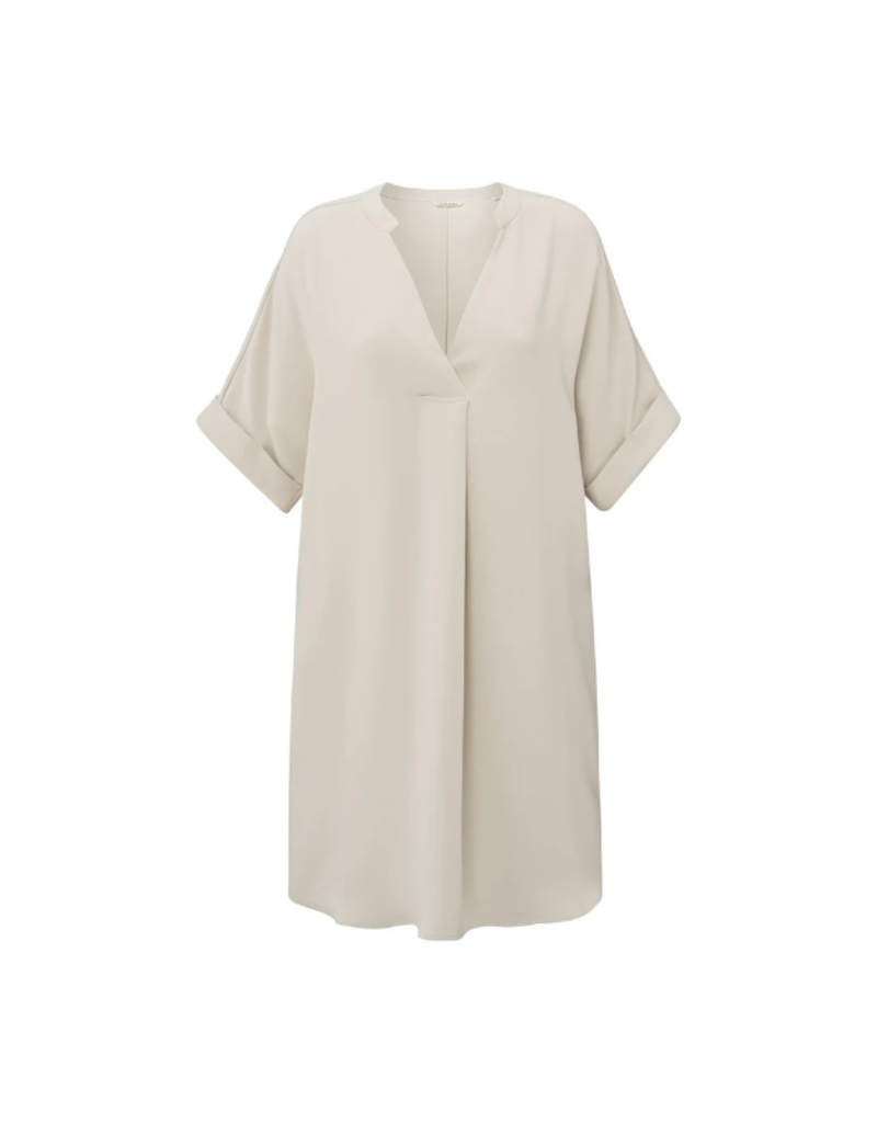YAYA Folded Short Sleeve Dress in Rainy Day Beige by YAYA