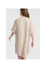 YAYA Folded Short Sleeve Dress in Rainy Day Beige by YAYA