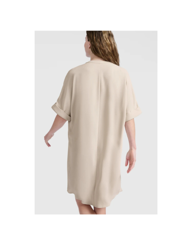 YAYA Folded Short Sleeve Dress in Rainy Day Beige by YAYA