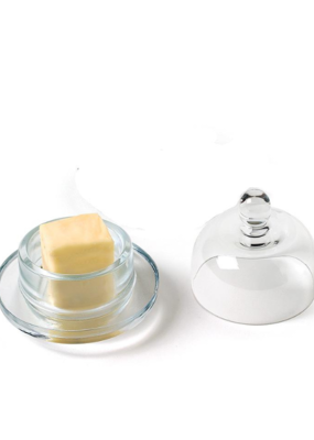 Small Round Glass Butter Dish with Dome