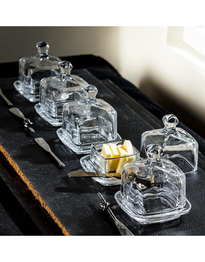 Small Square Glass Butter Dish with Dome