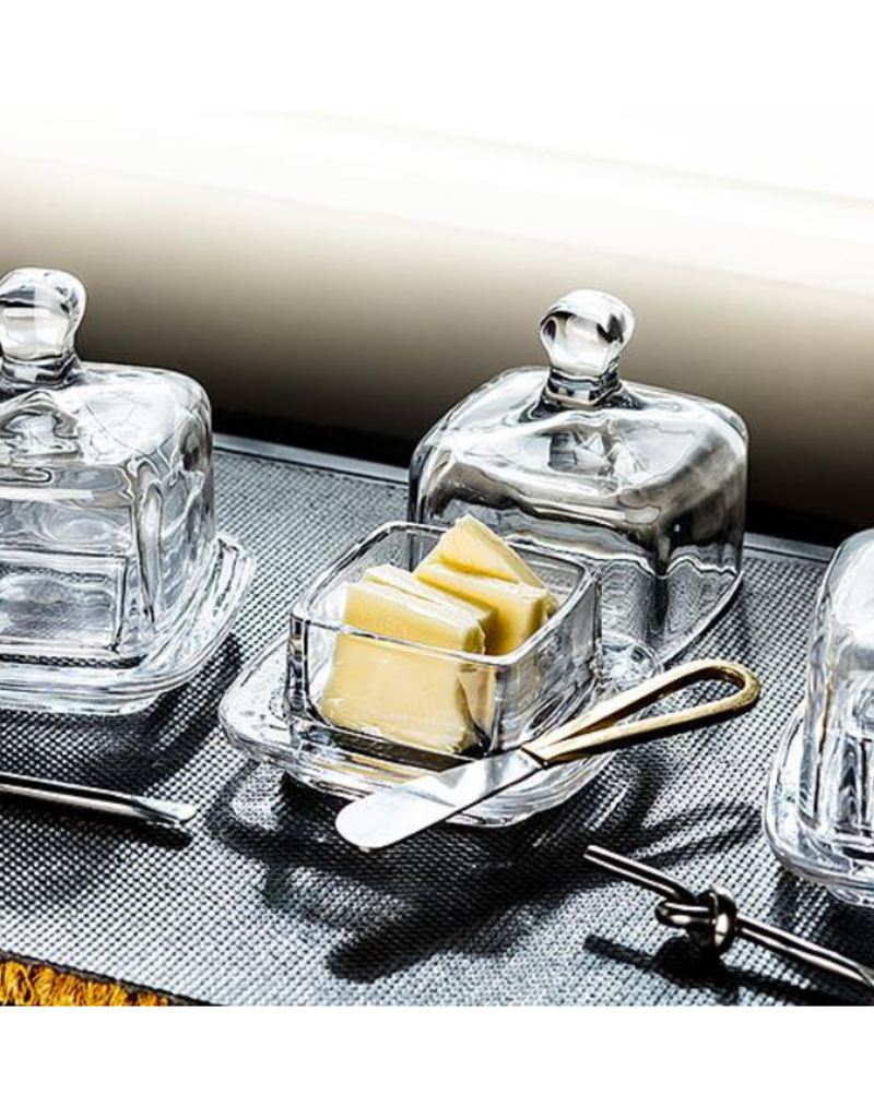 Small Square Glass Butter Dish with Dome