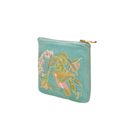 Powder Design Mini Pouch with Hummingbird in Aqua by Powder Design