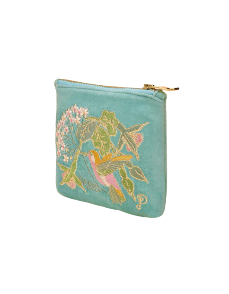 Powder Design Mini Pouch with Hummingbird in Aqua by Powder Design