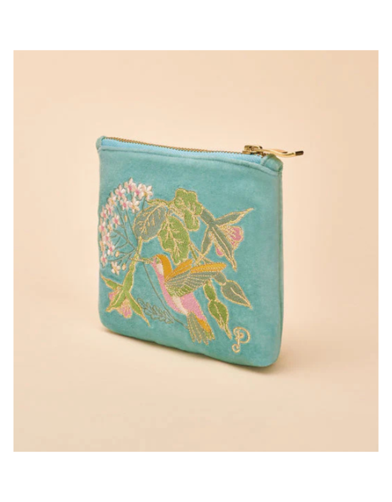 Powder Design Mini Pouch with Hummingbird in Aqua by Powder Design