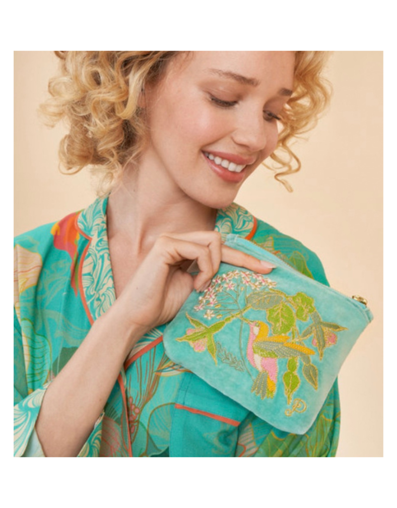 Powder Design Mini Pouch with Hummingbird in Aqua by Powder Design