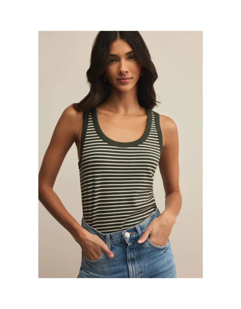 Z Supply Elin Stripe Rib Tank in Dark Agave by Z Supply