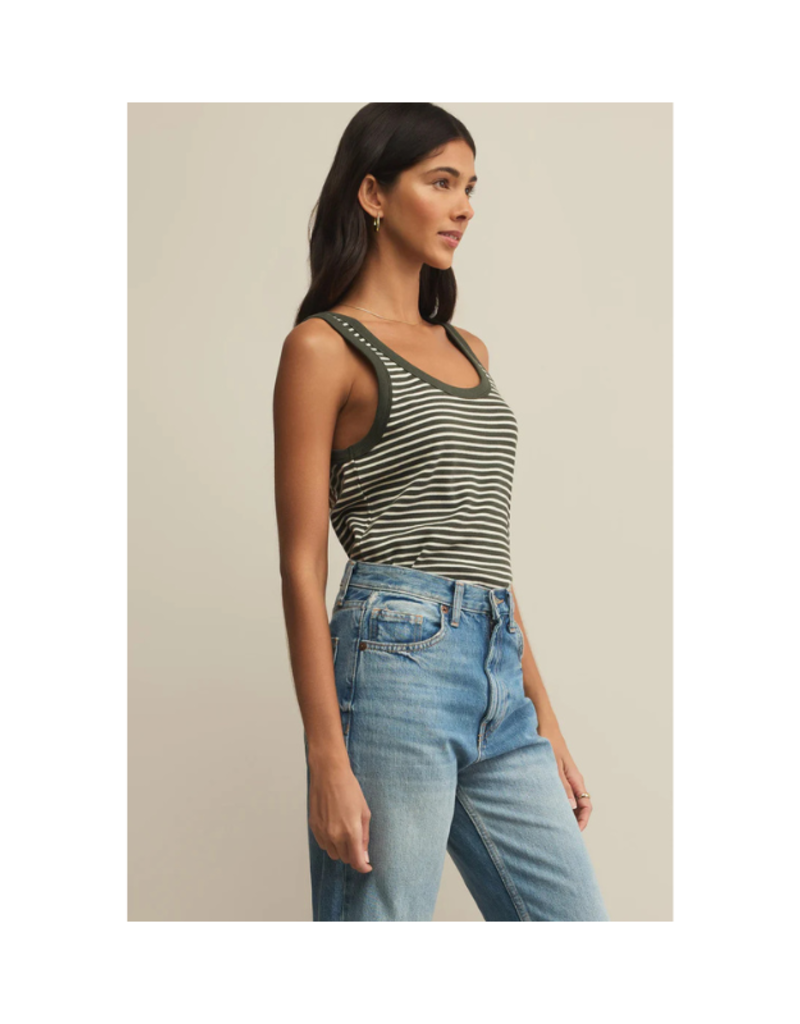 Z Supply Elin Stripe Rib Tank in Dark Agave by Z Supply
