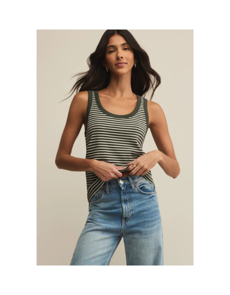 Z Supply Elin Stripe Rib Tank in Dark Agave by Z Supply