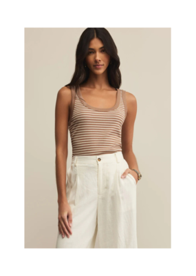 Z Supply Elin Stripe Rib Tank in Iced Coffee by Z Supply