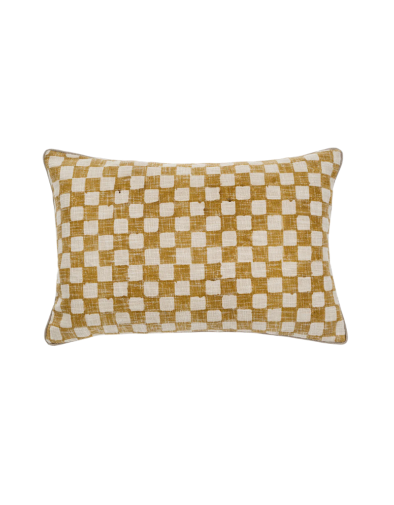 Indaba Trading Checkered Pillow in Ochre 16x24