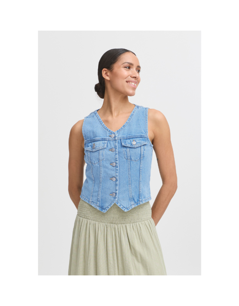 b.young Kallie Denim Vest in Light Blue by b.young