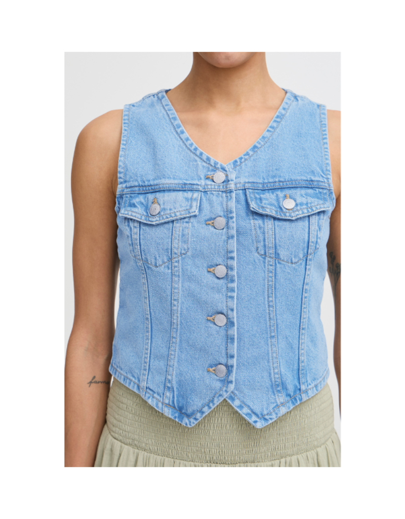 b.young Kallie Denim Vest in Light Blue by b.young