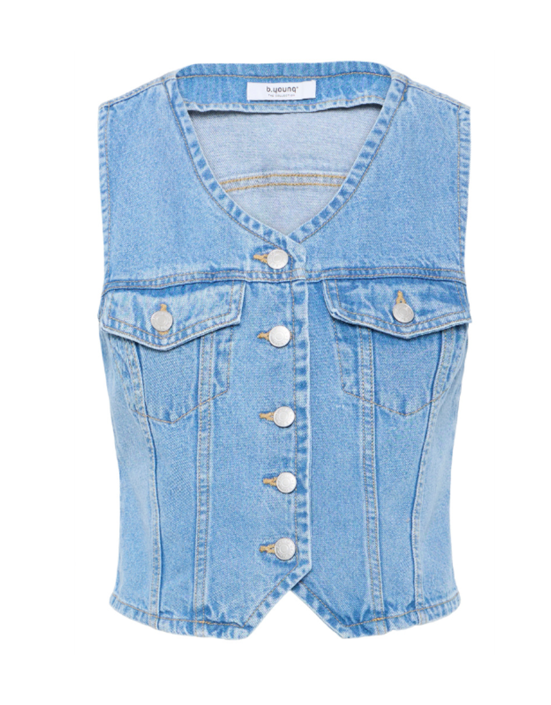b.young Kallie Denim Vest in Light Blue by b.young