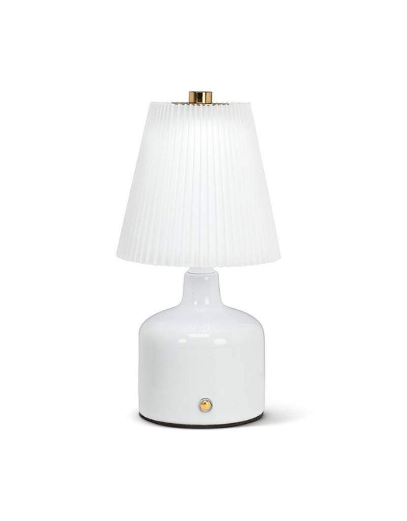 Small LED Lamp Pleated Shade in White