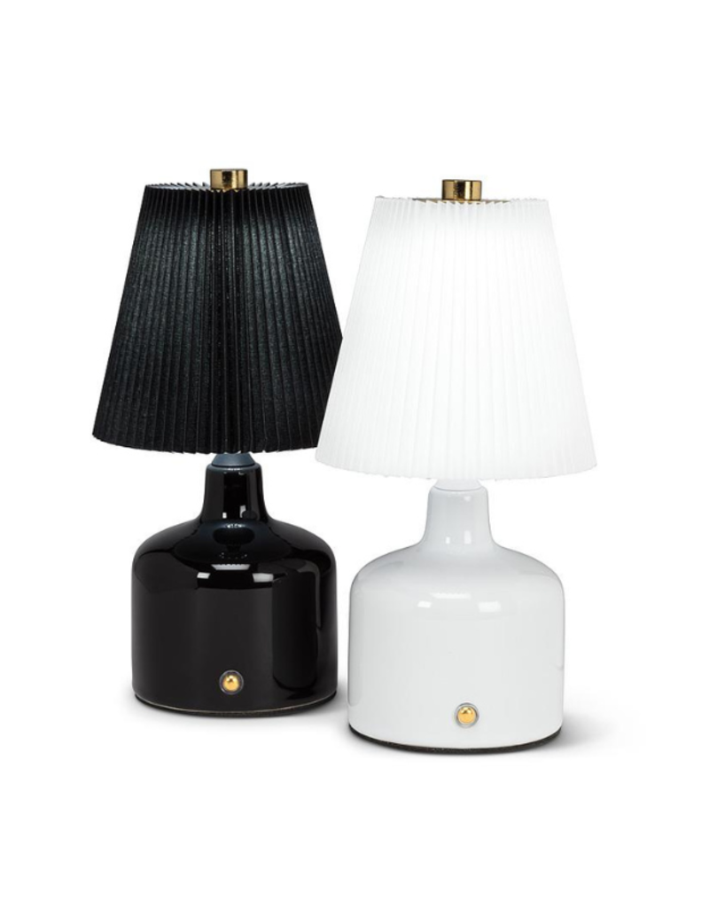 Small LED Lamp Pleated Shade in White