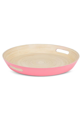 Outdoor Bamboo Round Tray in Pink