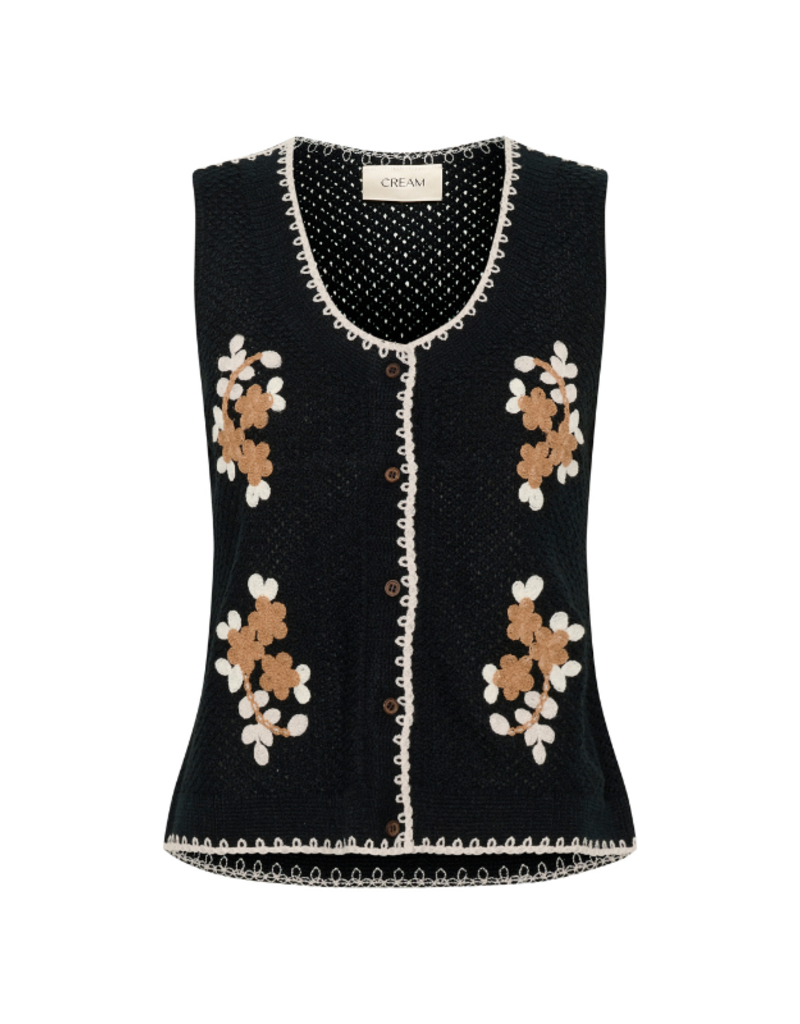 Cream Frust Crochet Knit Vest in Pitch Black by Cream