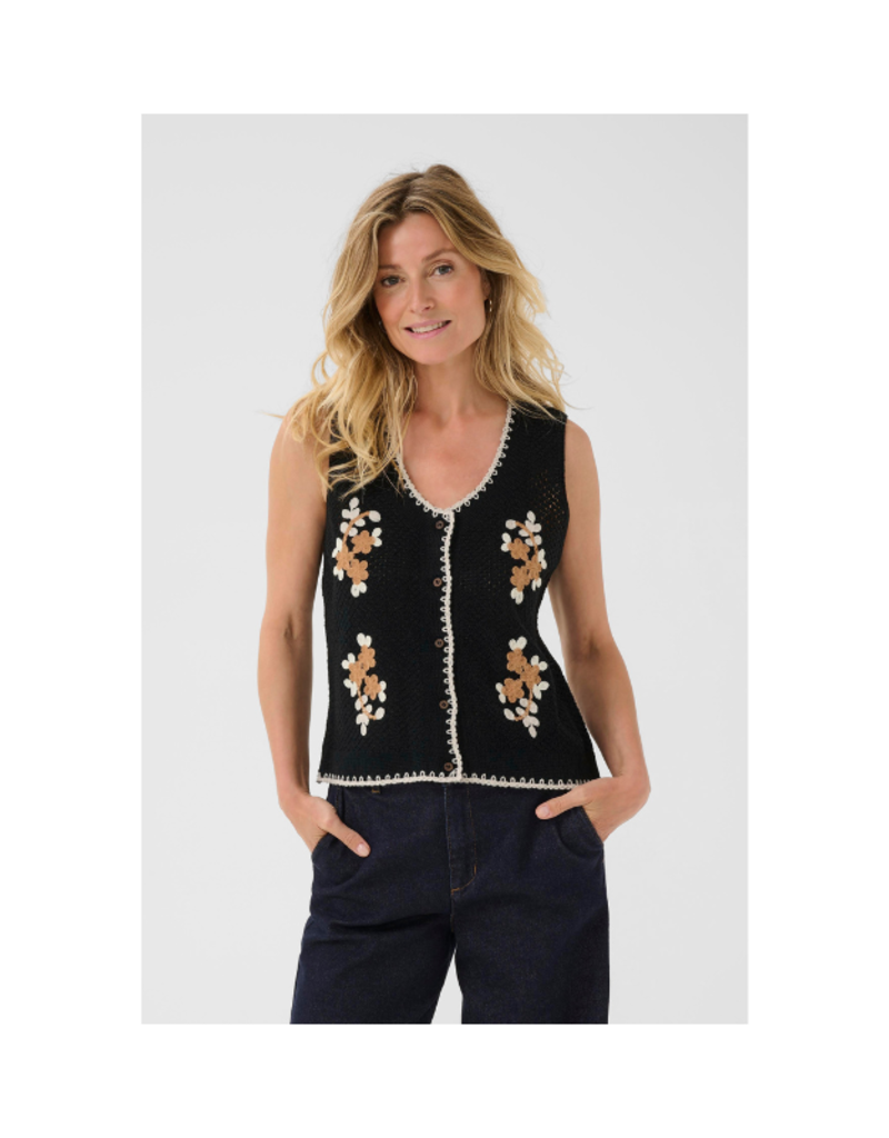 Cream Frust Crochet Knit Vest in Pitch Black by Cream