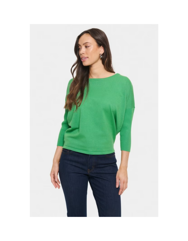 Saint Tropez Mila Round Neck Pullover in Greenbriar by Saint Tropez