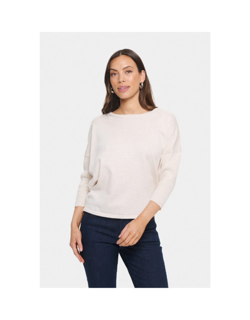 Saint Tropez Mila Round Neck Pullover in Fog Melange by Saint Tropez